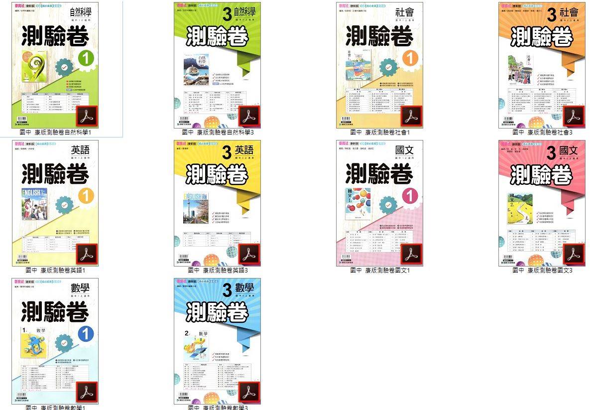 109學年上學期 國中門市卷 南一版 百分百評量卷+翰林版 新無敵實力評量卷+康軒版 國中新挑戰測驗卷 全年級+全版本+全科目 卷類光碟